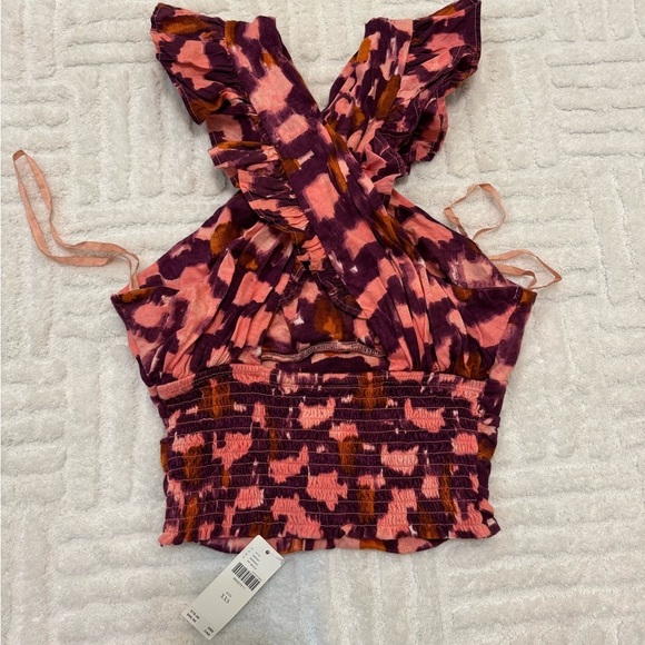 Anthropologie Ruched Ruffle Halter Top in Purple Multi - Picture 5 of 6